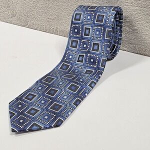 Men's Pierre Cardin Slim Tie Blue Square Pattern 100% Polyester Hand Made